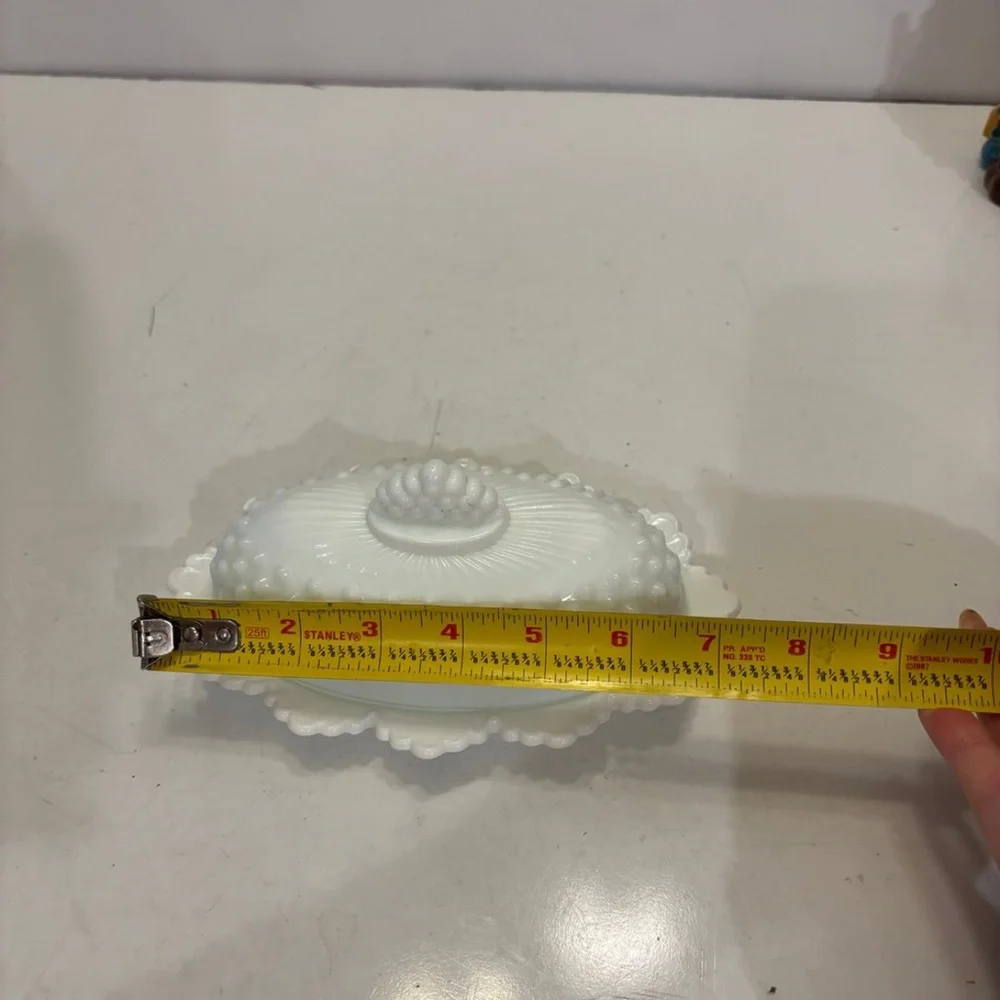 Vintage Fenton White Milk Glass Hobnail Oval Covered Butter Dish